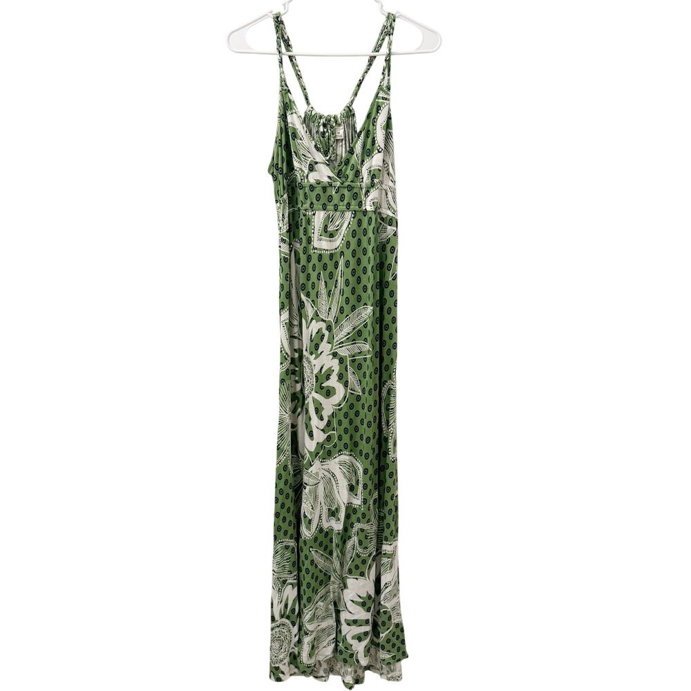 Old Navy Babydoll Floral Maxi Dress Size M Green White Vacation Boho Tie Y2K